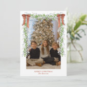 Waterverf Kerst Koper Bow Garland Feestdagenkaart (Staand voorkant)