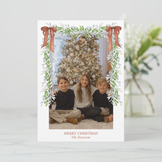 Waterverf Kerst Koper Bow Garland Feestdagenkaart (Staand voorkant)