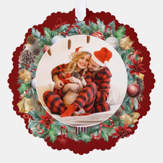 Waterverf kerst krans foto Ornament Kaart (Voorkant)