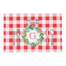 Waterverf Kerst Krans MONOGRAM Rode Check Laminaat