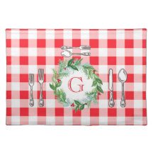 Waterverf Kerst Krans MONOGRAM Rode Check