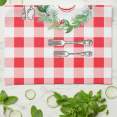 Waterverf Kerst Krans MONOGRAM Rode Check Theedoek (Gevouwen)