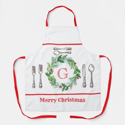 Waterverf Kerst Krans MONOGRAM Unisex Schort (Voorkant)