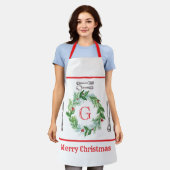 Waterverf Kerst Krans MONOGRAM Unisex Schort (Gedragen)