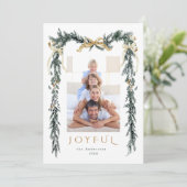 Waterverf Kerst Lijst 2 Foto Gold Joyful Feestdagenkaart (Staand voorkant)
