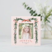 Waterverf Kerst Lijst Foto Blush Pink Square Feestdagenkaart (Staand voorkant)
