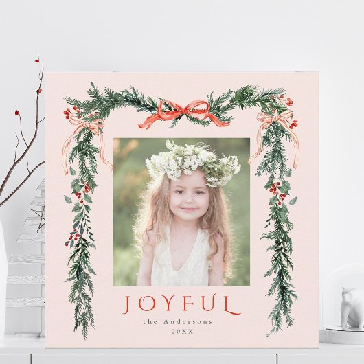 Waterverf Kerst Lijst Foto Blush Pink Square Feestdagenkaart