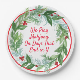 Waterverf Kerst MAHJONG Kerstkrans  Papieren Bordje