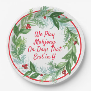 Waterverf Kerst MAHJONG Kerstkrans  Papieren Bordje
