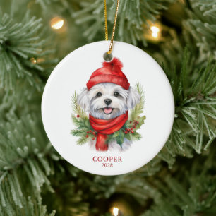 Waterverf Kerst Maltese Dog Foto Keramisch Ornament