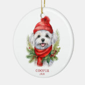 Waterverf Kerst Maltese Dog Foto Keramisch Ornament (Links)