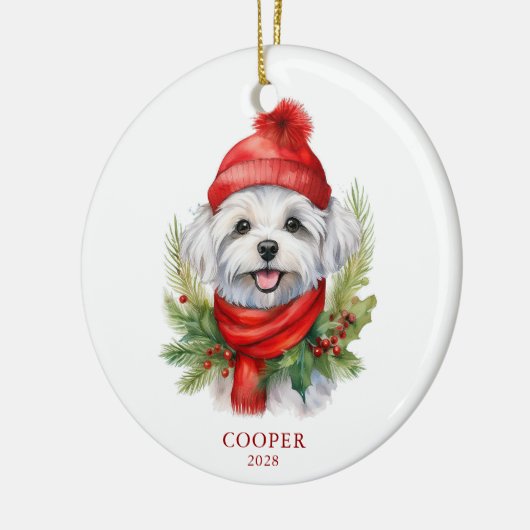 Waterverf Kerst Maltese Dog Foto Keramisch Ornament (Links)