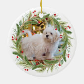 Waterverf Kerst Maltese Dog Foto Keramisch Ornament (Achterkant)