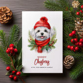 Waterverf Kerst Maltese hond Feestdagenkaart