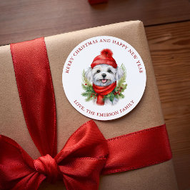 Waterverf Kerst Maltese hond Ronde Sticker