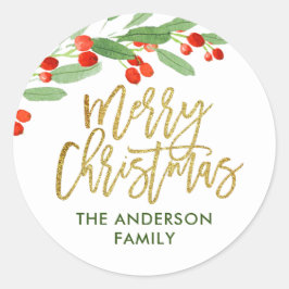Waterverf Kerst met Hulstbes Ronde Sticker