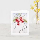 Waterverf Kerst met Hulstbessen Kaart (Gele Bloem)