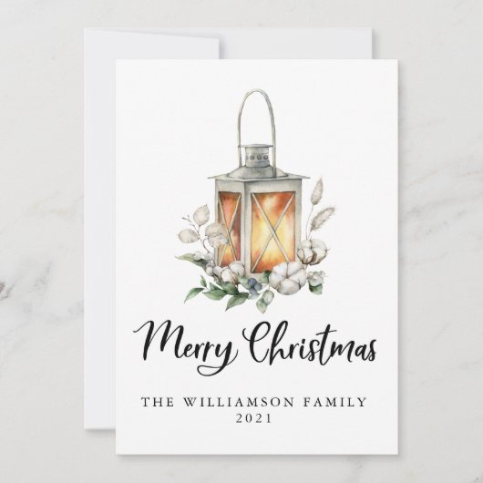 Waterverf Kerst met kerstkatoen Greenery Lantern (Voorkant)