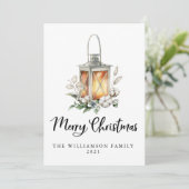 Waterverf Kerst met kerstkatoen Greenery Lantern (Staand voorkant)