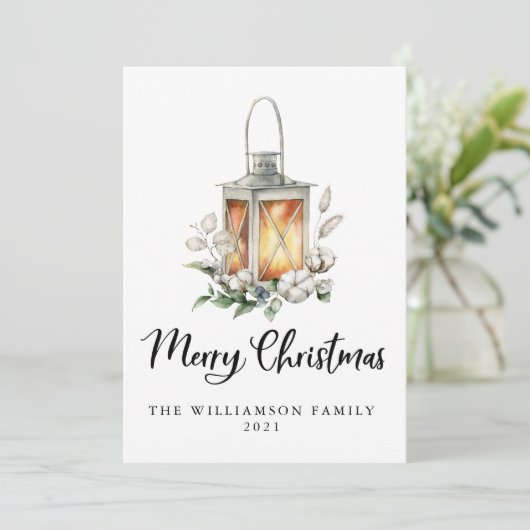 Waterverf Kerst met kerstkatoen Greenery Lantern (Staand voorkant)