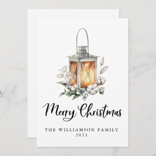 Waterverf Kerst met kerstkatoen Greenery Lantern (Voorkant / Achterkant)