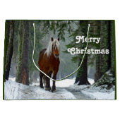 Waterverf kerst met paardenbos groot cadeauzakje (Voorkant)