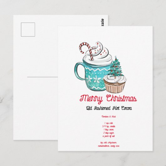 Waterverf kerst met warme cacao briefkaart (Voorkant / Achterkant)