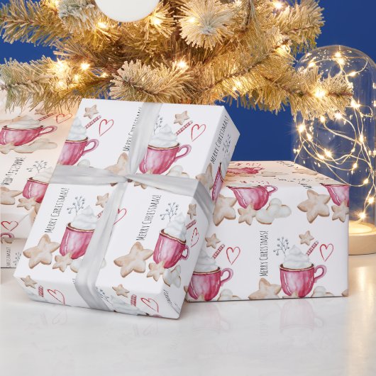 Waterverf kerst met warme cacao en koekjes cadeaupapier (Feestdagen)