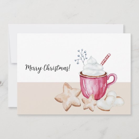 Waterverf kerst met warme cacao en koekjes kaart (Voorkant)