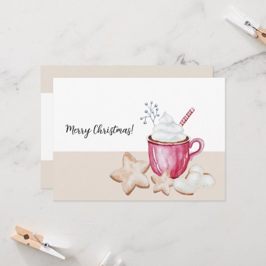 Waterverf kerst met warme cacao en koekjes kaart (Voorkant / Achterkant in situ)