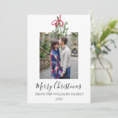 Waterverf Kerst Mistletoe Foto Botanisch Feestdagenkaart (Staand voorkant)