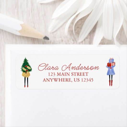 Waterverf Kerst Mode Meisjes Retouradres Etiket (Insitu)