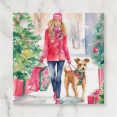 Waterverf Kerst Mode Shopping Girl Gift Bedankjes Labels (Voorkant)