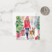 Waterverf Kerst Mode Shopping Girl Gift Notitiekaartje (Voorkant / Achterkant in situ)