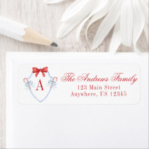 Waterverf Kerst Monogram Candy Cane Crest Etiket