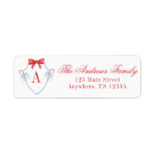 Waterverf Kerst Monogram Candy Cane Crest Etiket (Voorkant)
