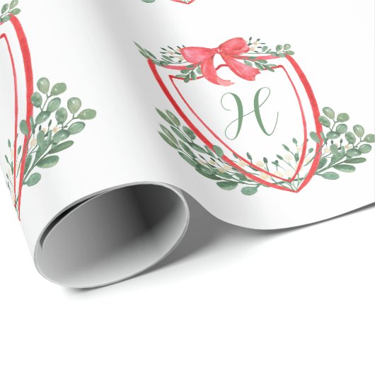 Waterverf Kerst Monogram Crest Cadeaupapier (Rol Hoek)