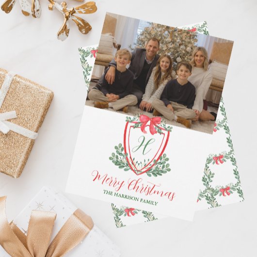 Waterverf Kerst Monogram Crest Feestdagenkaart