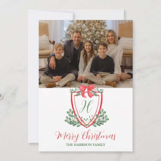 Waterverf Kerst Monogram Crest Feestdagenkaart (Voorkant)