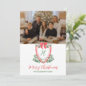 Waterverf Kerst Monogram Crest Feestdagenkaart (Staand voorkant)