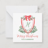 Waterverf Kerst Monogram Crest Gift Enclosure Notitiekaartje (Voorkant)