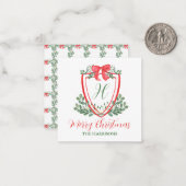Waterverf Kerst Monogram Crest Gift Enclosure Notitiekaartje (Voorkant / Achterkant in situ)
