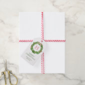 Waterverf Kerst Monogram Gestreepte Bow Krans Cadeaulabel (Met Touw)