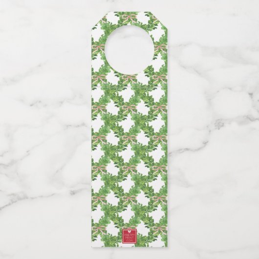 Waterverf Kerst Monogram Gestreepte Bow Krans Flessenhanger (Achterkant)