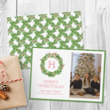 Waterverf Kerst Monogram Lint Krans Foto