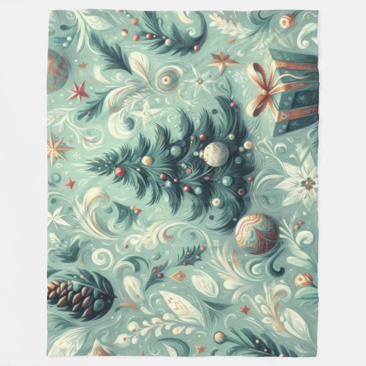 Waterverf Kerst Motief Vakantie Whimsy Groen Fleece Deken (Voorkant)