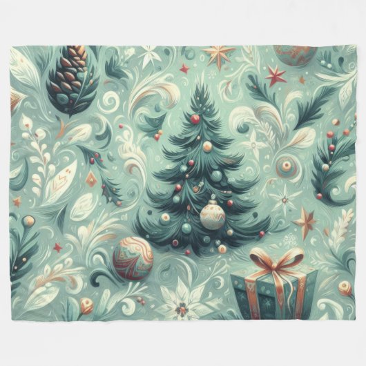 Waterverf Kerst Motief Vakantie Whimsy Groen Fleece Deken (Voorkant (Horizontaal))