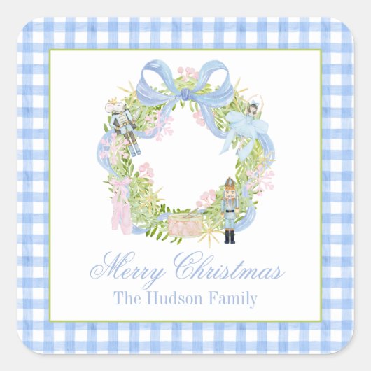 Waterverf kerst notenkraker krans behuizing vierkante sticker (Voorkant)
