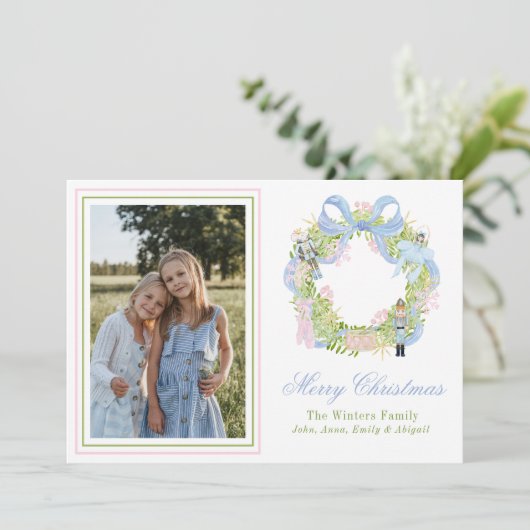 Waterverf kerst notenkraker krans foto feestdagenkaart (Staand voorkant)