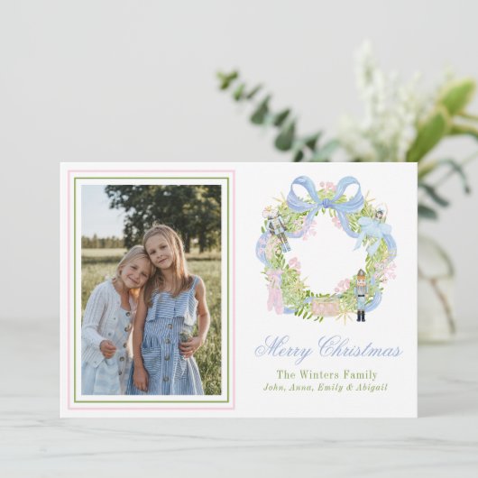 Waterverf kerst notenkraker krans foto feestdagenkaart (Staand voorkant)